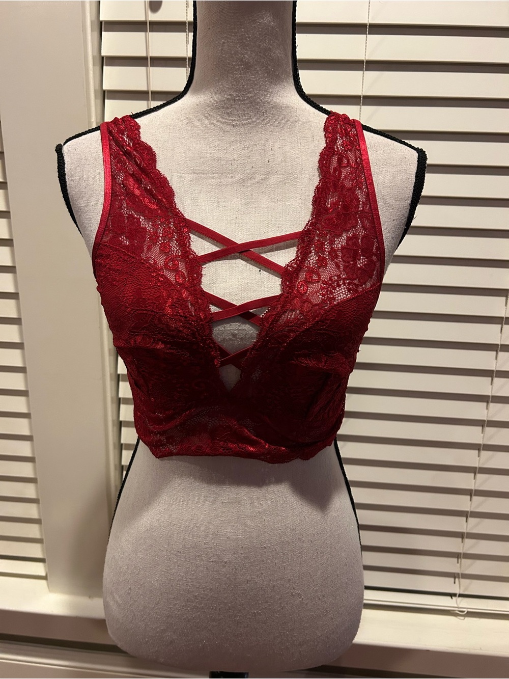 Candies Red Lace Crisscross Bralette - Women Intimates size L